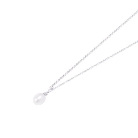 Colgante Oro Blanco 18kt Perla y Estrella Diamante 5 Pts-1