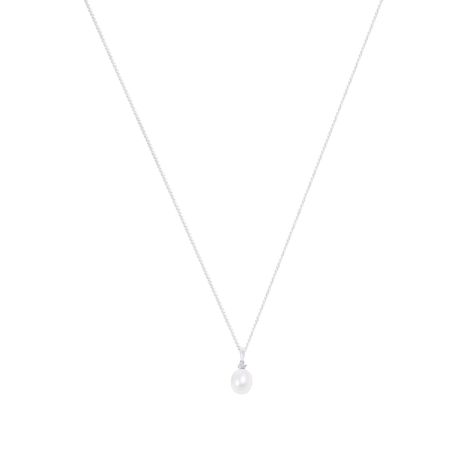 Colgante Oro Blanco 18kt Perla y Estrella Diamante 5 Pts-2