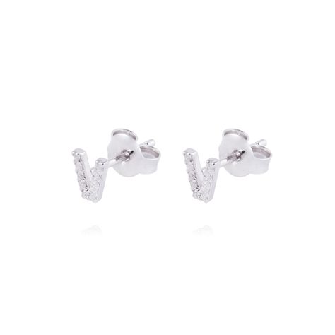 Aros de Plata Esterlina 925 Letra V-0