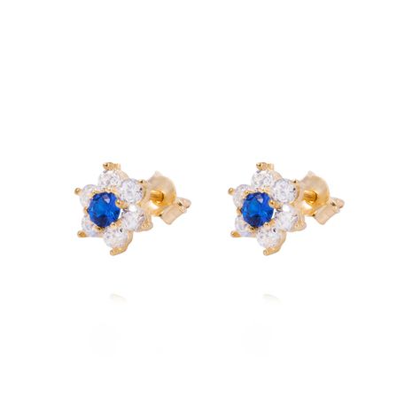 Aros de Oro 18kt Roseta Circonita-Zafiro-0
