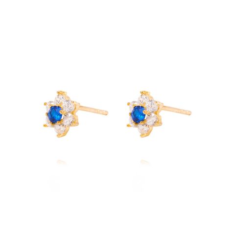 Aros de Oro 18kt Roseta Circonita-Zafiro-1