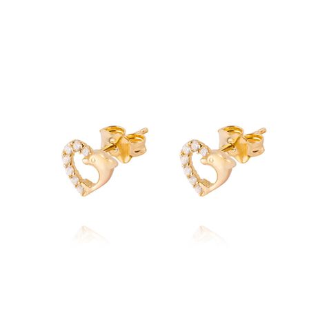 Aros de Oro de 18kt Modelo Delfín con corazón de circón-0