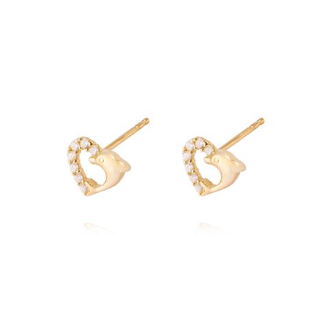Aros de Oro de 18kt Modelo Delfín con corazón de circón-1