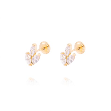 Aros de Oro de 18kt Hojitas con circones-0