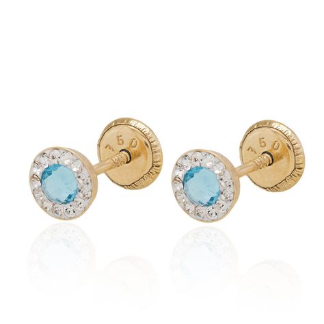 Aros de Oro 18kt Circulo Agua Marina 5mm-1