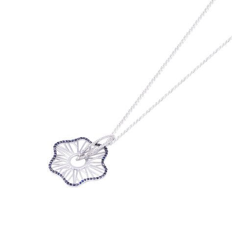 Colgante Oro Blanco 18kt Flor Diamantes 42 Pts-1