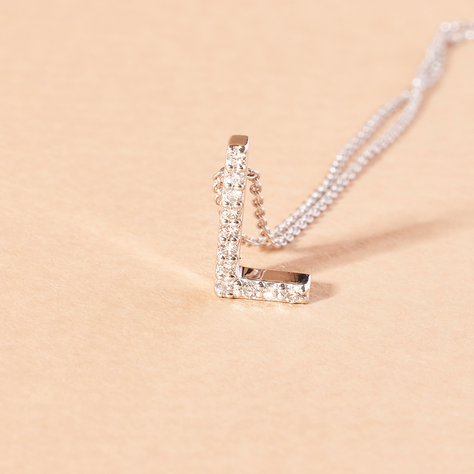 Collar Oro Blanco 18kt Letra L Diamante 6Pts | Danielle Costantini-1
