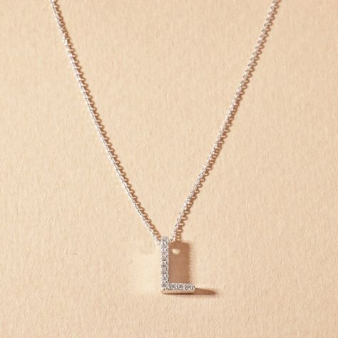 Collar Oro Blanco 18kt Letra L Diamante 6Pts | Danielle Costantini-2