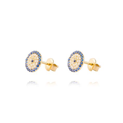 Aros de Oro 18kt Plato Circonitas y Zafiro-1