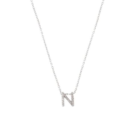 Collar de Plata Esterlina 925 Letra N Circon-0