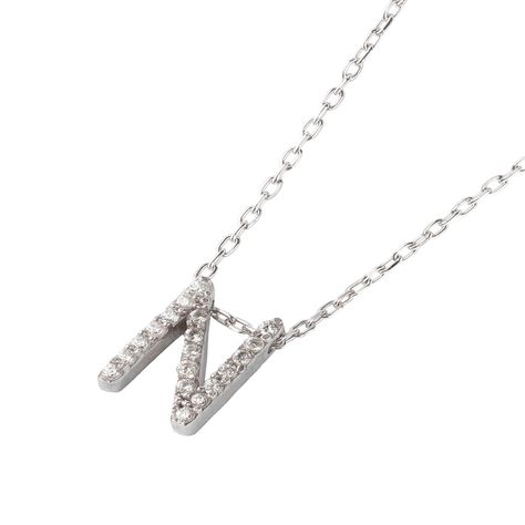 Collar de Plata Esterlina 925 Letra N Circon-1