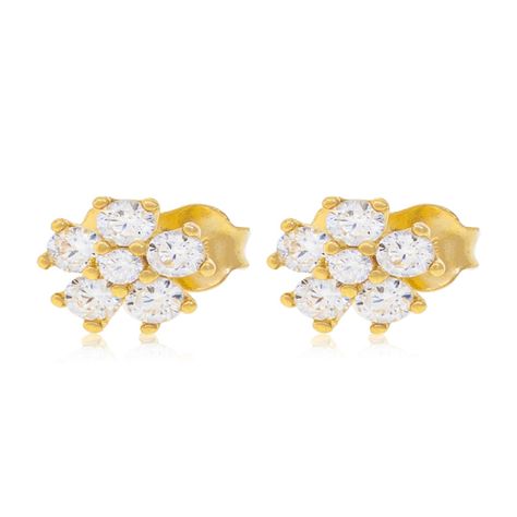 Aros de Oro 18kt Modelo Flor 6 circones-1