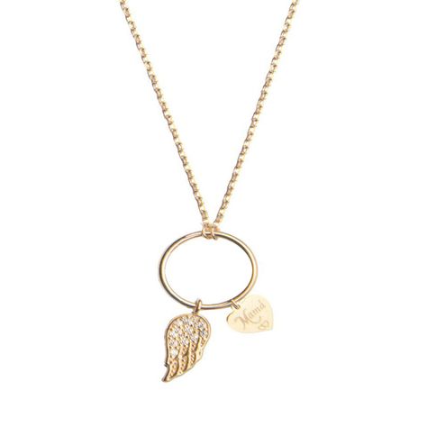 Collar de Oro 18kt Ala Circonita Mamá-0