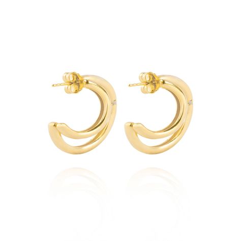Aros de Plata Esterlina 925 Media Luna Circon Revestido en Oro 18kt-1