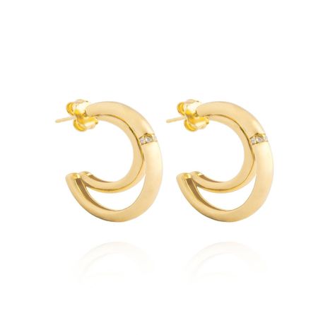 Aros de Plata Esterlina 925 Media Luna Circon Revestido en Oro 18kt-2