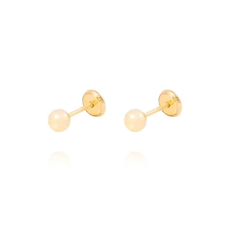 Aros de Oro 18kt Bolita Tornillo Hilo de 4mm-0