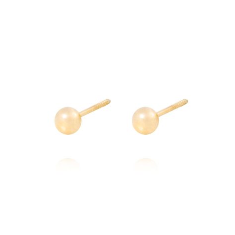 Aros de Oro 18kt Bolita Tornillo Hilo de 4mm-1