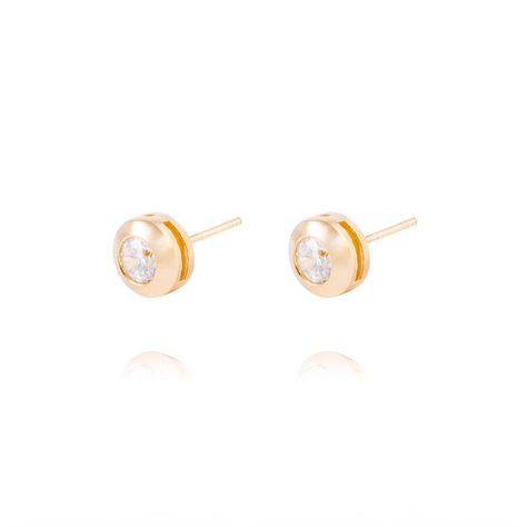 Aros de Oro 18kt Con Circonitas 5mm Punto De Luz-1