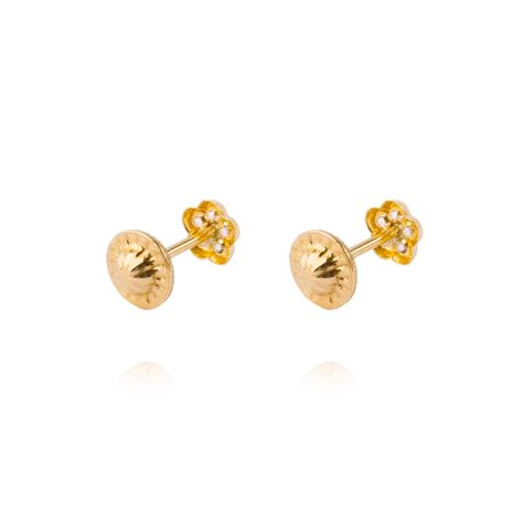 Aros de Oro 9kt Flor Brillante con Circon-1