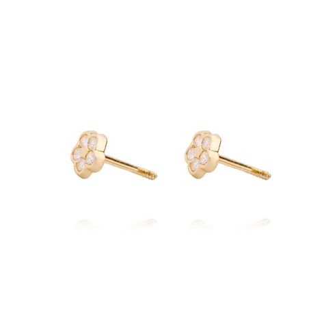 Aros de Oro 9kt Flor Brillante con Circon-2