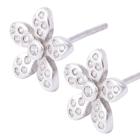 Aros de Plata Esterlina 925 Flor Pétalo Circonitas-1