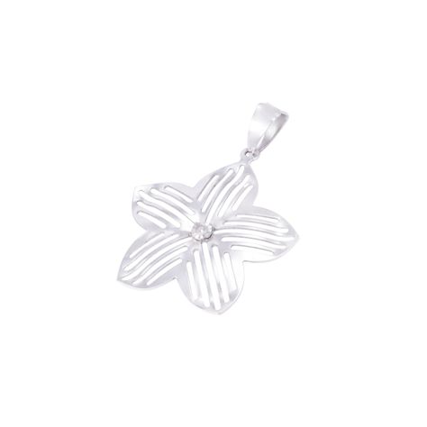 Colgante Oro Blanco 18kt Flor Diamante 1x0,5 Pts-0