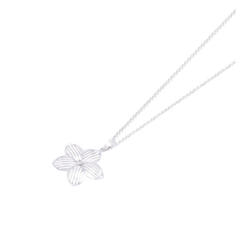 Colgante Oro Blanco 18kt Flor Diamante 1x0,5 Pts-1