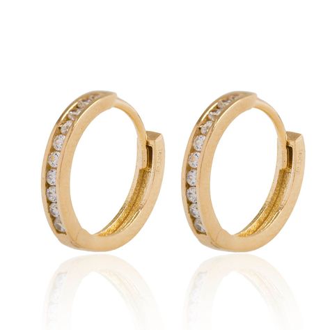 Aros de Oro 18kt Argollas 1 fila Circón-1