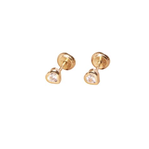 Aros de Oro 14kt Corazón Circonita-0