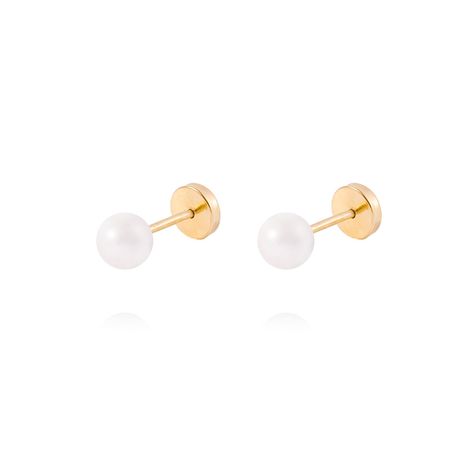 Aros de Oro 18kt Perla cultivada sola 5.0 mm-0