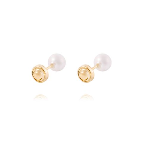 Aros de Oro 18kt Perla cultivada sola 5.0 mm-2