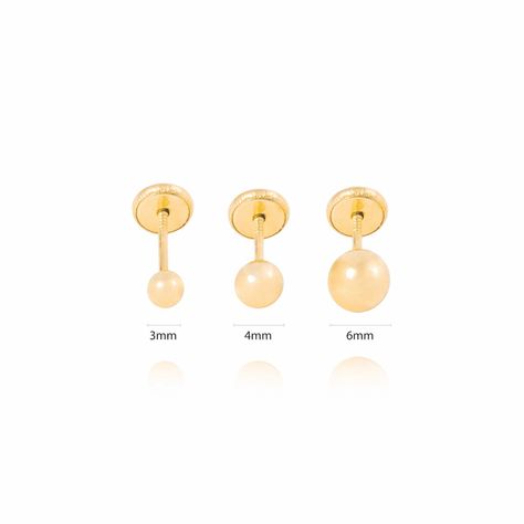 Aros de Oro 14KT Bolita Solida 3mm-3