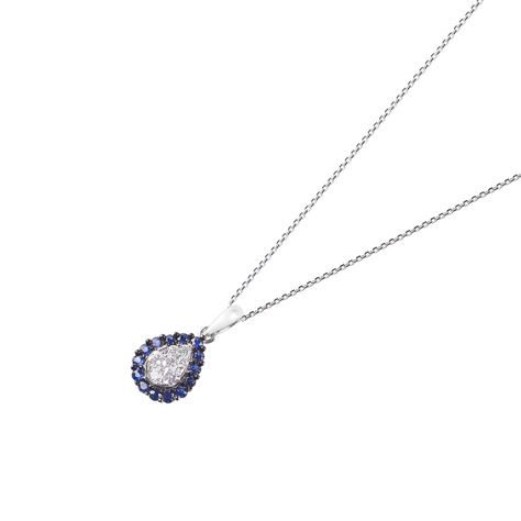 Colgante Oro Blanco 18kt Diamantes 22Pts y Zafiro 32Pts-0