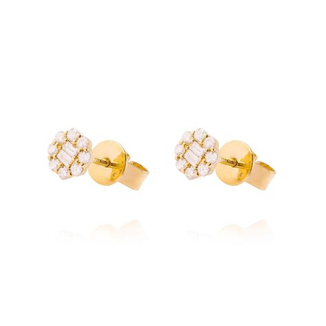 Aros Oro Amarillo 18kt Roseta de Diamantes 27 Pts-0