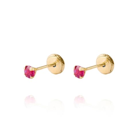 Aros de Oro 18kt Piedra Rubi 3mm-0