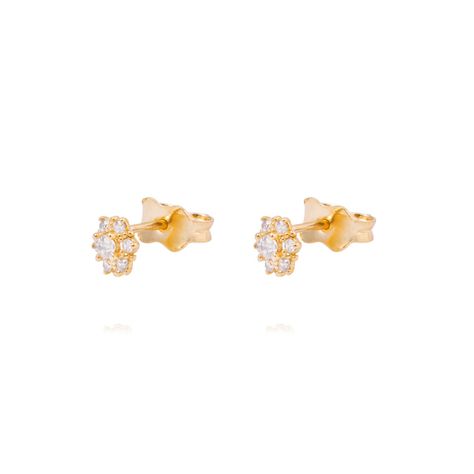 Aros de Oro 18k Flor Circonita 6 Pétalos-0