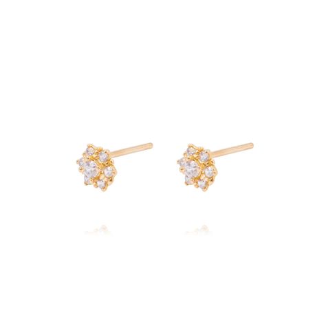 Aros de Oro 18k Flor Circonita 6 Pétalos-1