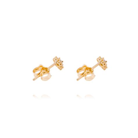 Aros de Oro 18k Flor Circonita 6 Pétalos-2