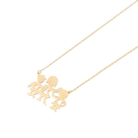 Collar de Oro Amarillo 18kt Colgante Familia Niño-Niña-2
