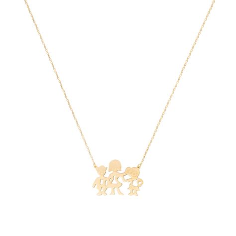 Collar de Oro Amarillo 18kt Colgante Familia Niño-Niña-0