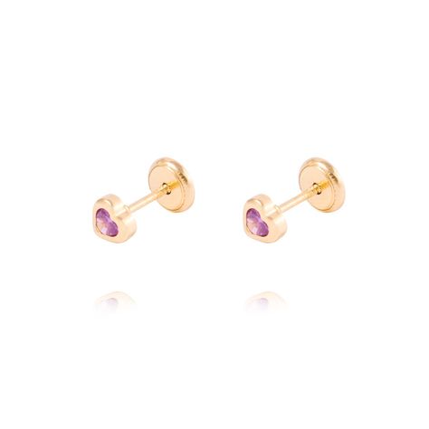 Aros de Oro 18kt Corazon de Piedra Amatista-0