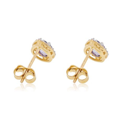 Aros de Oro 18kt Gota Circón Piedra Amatista-2