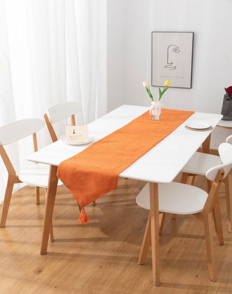 CAMINO DE MESA DE LINO 33 X 180cm Naranja-2