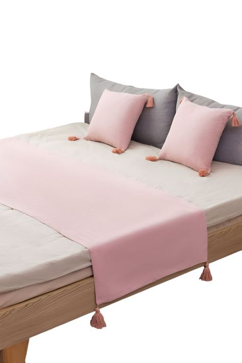 JUEGO DE PIECERA DE CAMA MAS 2 COJIN CON FUNDAS MODELO LINO ROSADO-1
