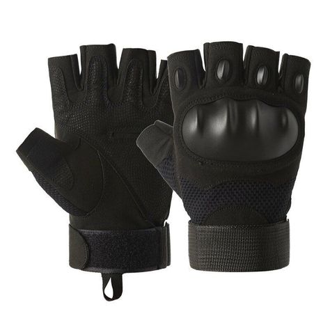 GUANTES TÁCTICOS MEDIO DEDO NEGRO-0