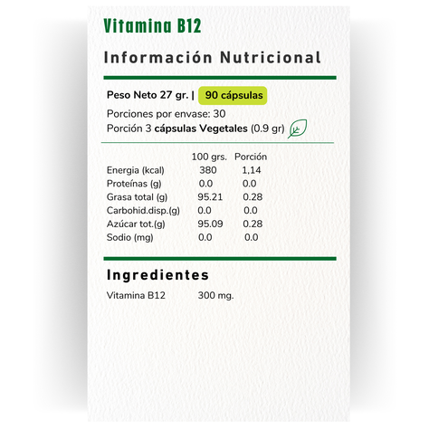 2 X VITAMINA B12 300MG 90 CAPSULAS VEGETALES VITAMINA GREEN-1