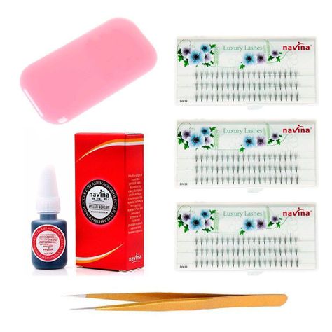 Kit extensión pestañas postizas racimo + pegamento pinza silicona-0