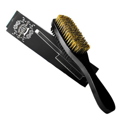 Cepillo barbería doble pelo y barba mango madera 1 pieza-0
