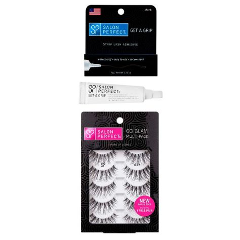 5 pares pestañas naturales tira + pegamento negro waterproof Salon Perfect 614-0