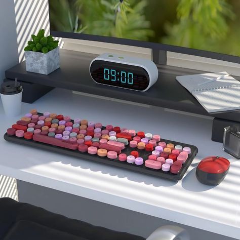 Teclado + Mouse inalámbrico Lapiz Labial Retro Mujer-3
